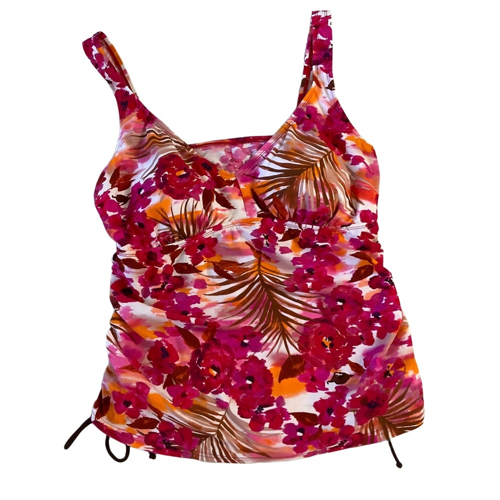 St Johns Bay Pink Brown Floral Adjustable Straps Ruched Tankini Top 18 Womens‎